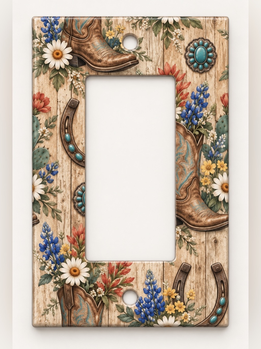 Western Cowboy Boots Wildflower Rocker GFCI Wall Plate Turquoise Midway Size